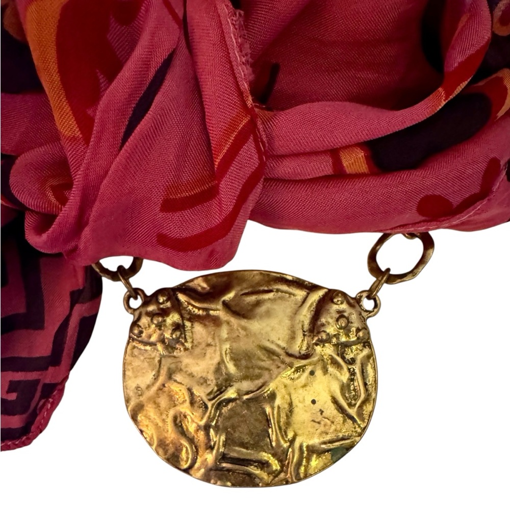Chico’s Vintage Brass Medallion Necklace – Textured Statement Pendant Necklace